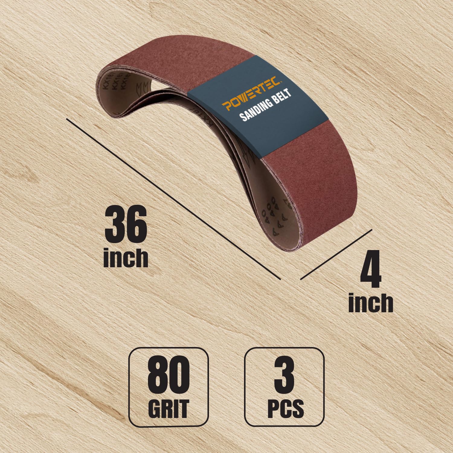 POWERTEC 110683 100 x 915 mm Sanding Belts, AO, 80 Grit, 3pk - Image 2