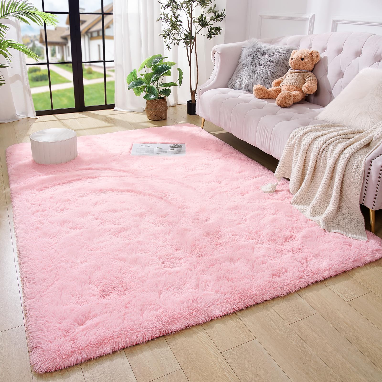 Amearea Premium Soft Area Rug 4x5.3 Feet, Pink Rugs for Living Room, Fluffy Carpet for Bedroom Nursery Playroom Teen Home Decor, Comfortable Indoor