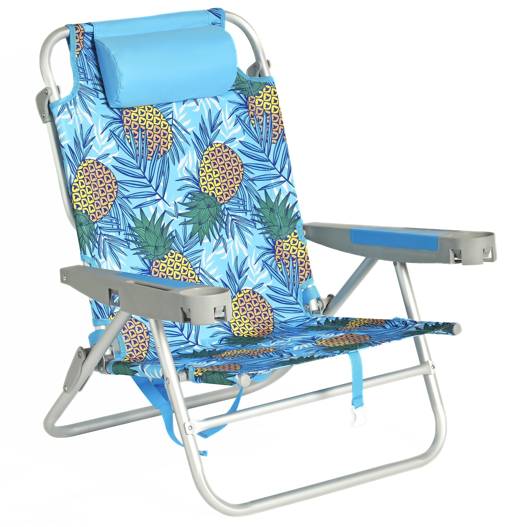SUNNYFEEL Extra Wide 28" Low Beach Chair 5 Position Lay Flat, XL Oversized Portable Folding Camping Chairs with Cup Holder for Outdoor/Trip,