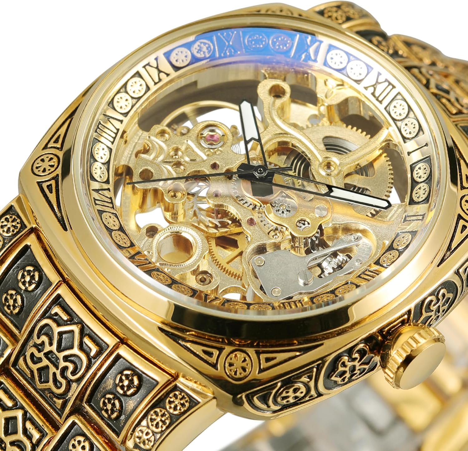 Men's Automatic Watches High-end Vintage Skeleton Self Winding Analog Square Wristwatch with Stainless Steel Bracelet - Image 2