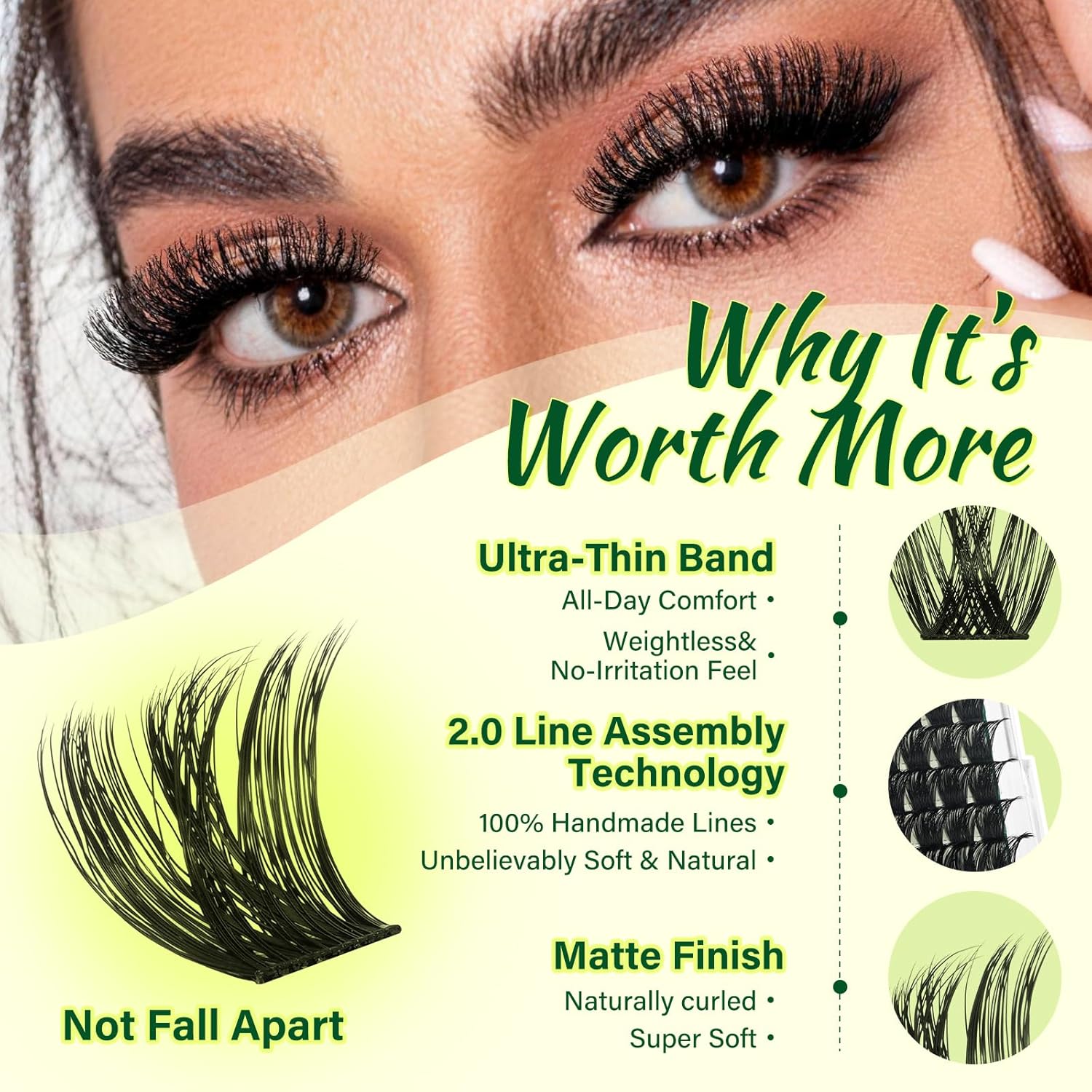 KEYYOU Lash Clusters Kit 144pcs Thick Volume D Curl Eyelash Clusters Lash Extension Kit with Mascara Brush Bond and Seal Glue Remover Applicators and Brush for DIY Lash Extensions (Y02)