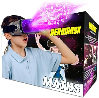 Heromask VR Headset + Maths Games (Boys&Girls 5-12) — Fun Gift to Practice Addition, Times Tables & More with Virtual Reality — Surprise kids with this Educational Toy!
