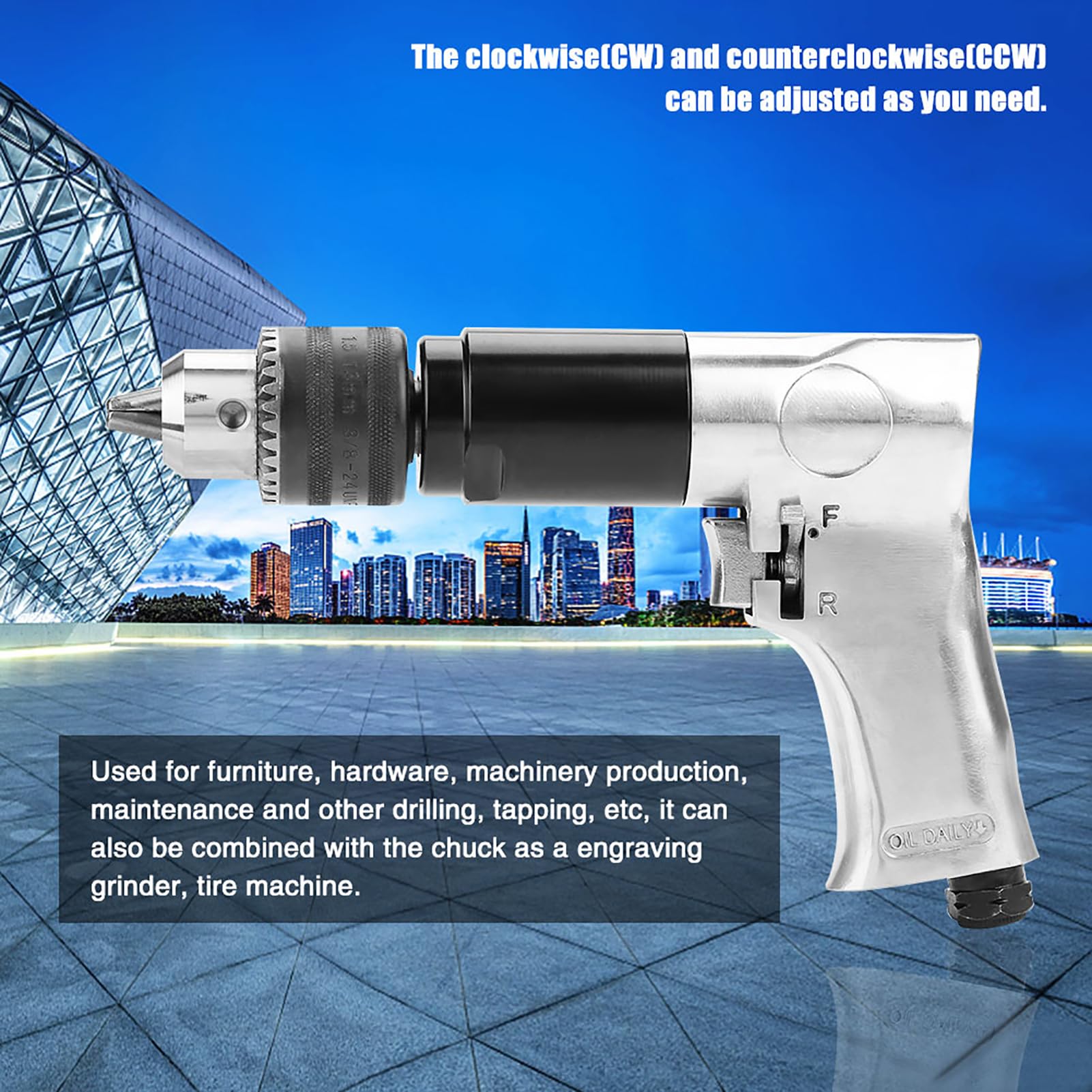 Tyenaza Taladro Neumático De Alta Resistencia De 1/2", KP - 554, Taladro Reversible CW/CCW De 900 RPM, con Mango Reversible De 360° para Operaciones De Perforación Profesionales