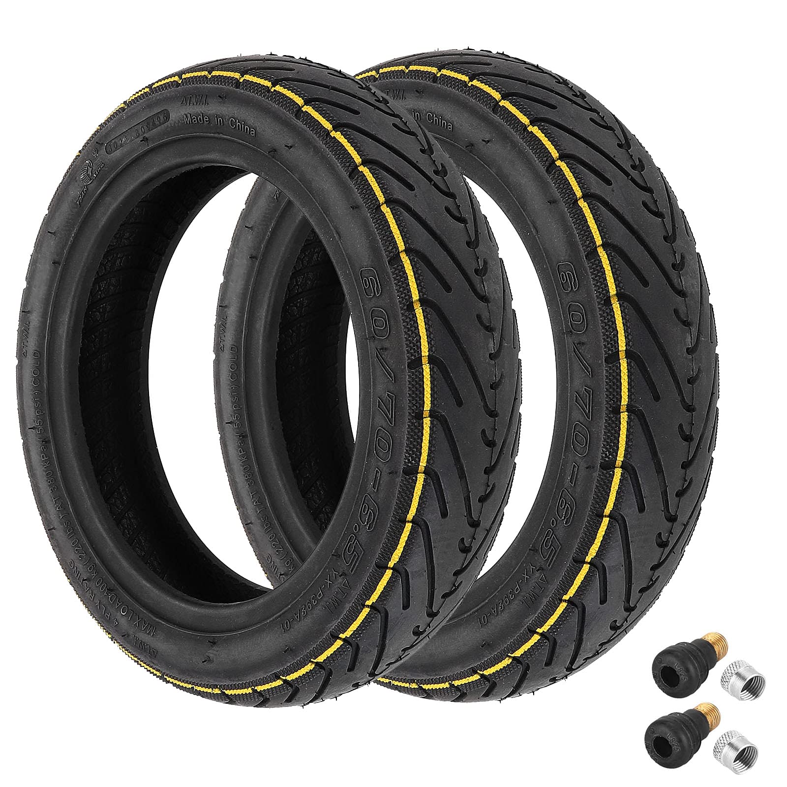 60/70-6,5 Pneu Tubeless avec Valve pour Segway Ninebot Max G30 / G30E / G30LP, pour Xiaomi 5/5 Pro/5 Max Trottinettes électriques, 10 Pouce Pneu Sous Vide (2 Pièces)