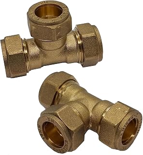 Pipestation 10mm Compression Tee Connector – Pack of 2 | 10mm Brass Compression Joint Plumbing Fittings for Copper Pipe Plumbing Pipe Connectors | 10mm Brass Compression Plumbers Pipe Fitting