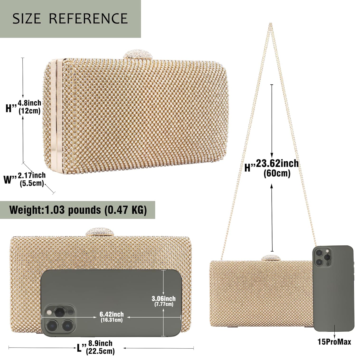 Dexmay Large Rhinestone Purse with Crystal Clasp Evening Clutch Bag Formal Party Handbag