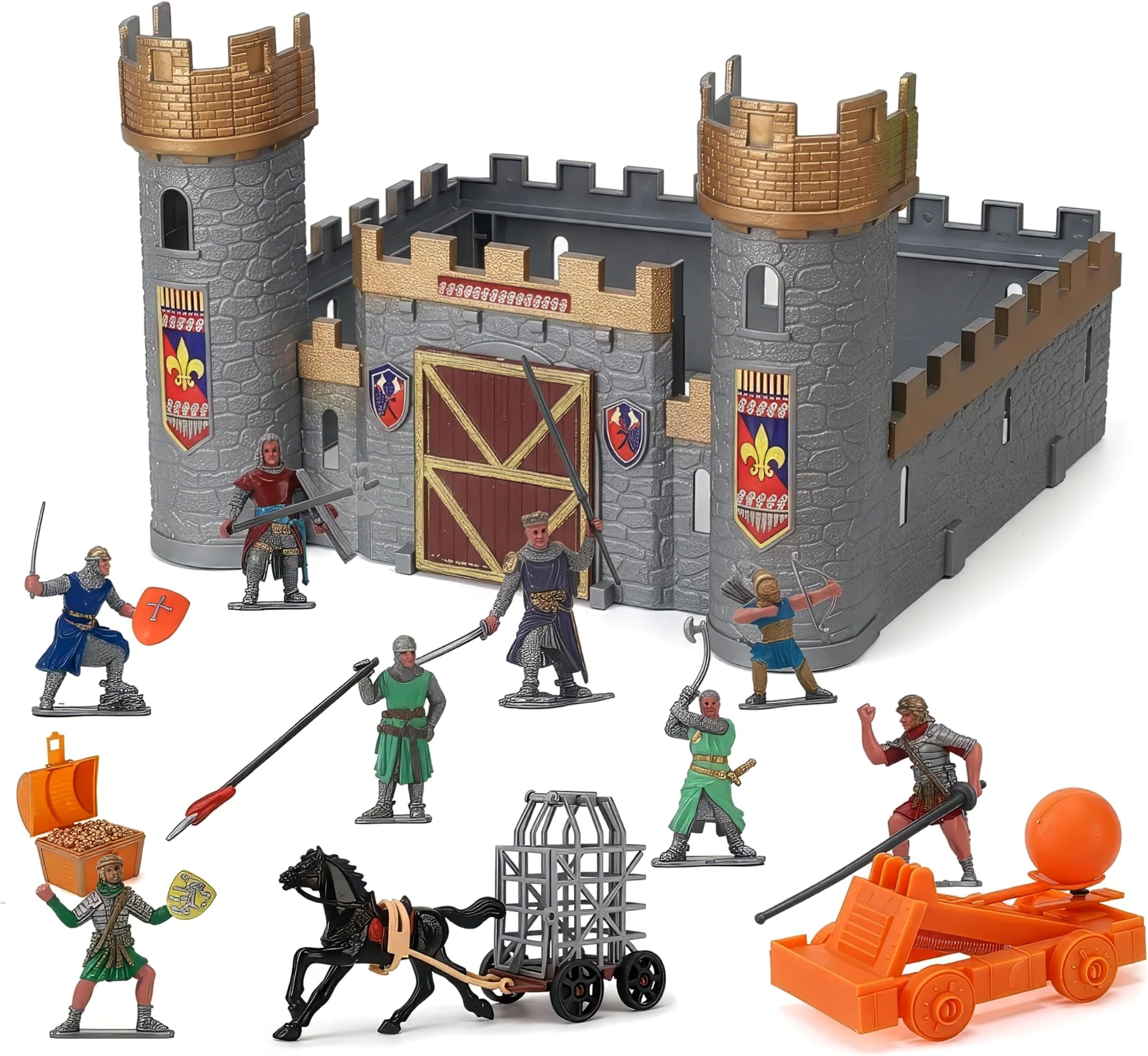 Liberty Imports Medieval Castle Kingdom Knights Action Figure Toy Army Playset with Castle, Figurines, Catapult, and Acessories Kids Playset in Storage Bucket