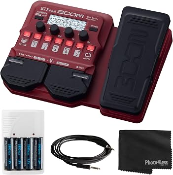 Zoom B1XFOUR Guitar MultiEffects Processor with Expression Pedal + 4 AA Batteries & amp؛ شاحن + كابل + قماش - حزمة أعلى قيمة