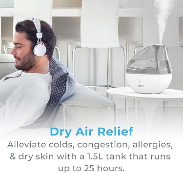 Pure Enrichment MistAire Silver Ultrasonic Cool Mist Humidifier for Bedroom, Office, Nursery & Indoor Plants - Lasts Up to 25 Hours, Whisper-Quiet Operation, Optional Night Light, Auto Shut-Off