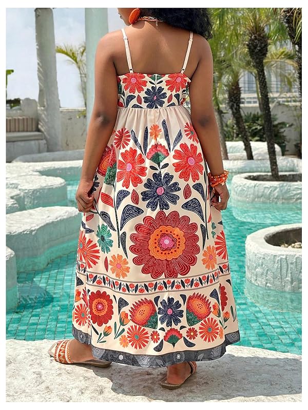 BEAUDRM Girl's Floral Cami Dress Boho V Neck Sleeveless Beach Vacation Long Flowy Summer Sundress Multicolor 8Y by BEAUDRM - Used condition - Image 2
