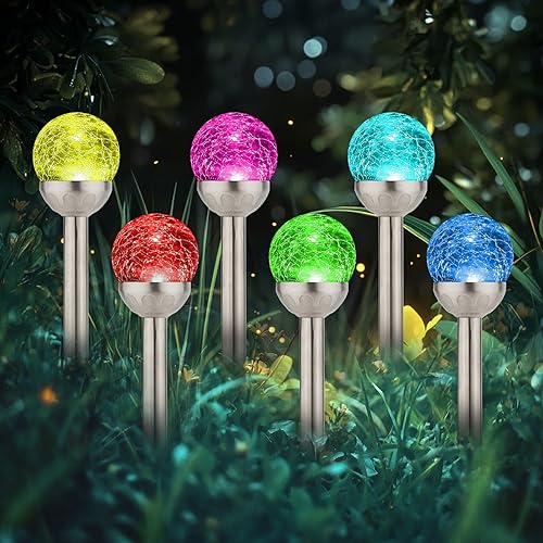 Dream Master Luces solares para exteriores, paquete de 6 luces LED solares de acero inoxidable que cambian de color IP66 impermeables, luces solares
