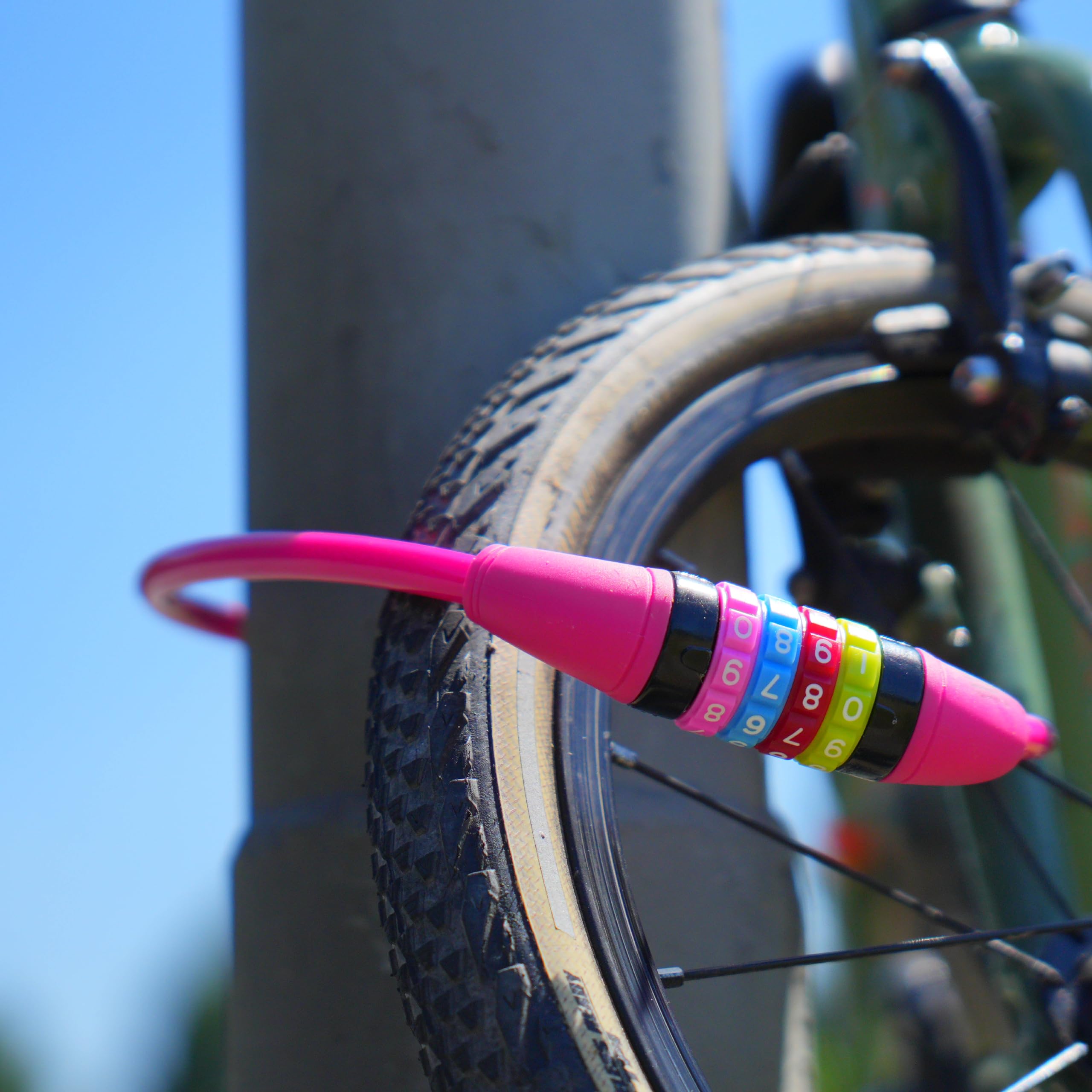 Prophete Fahrradschloss, Kinder-Zahlen-Kabelschloss, 4-Zahlen-Kombination, frei kodierbar, Maße: 650 mm, Ø 10 mm, pink Baumarkt