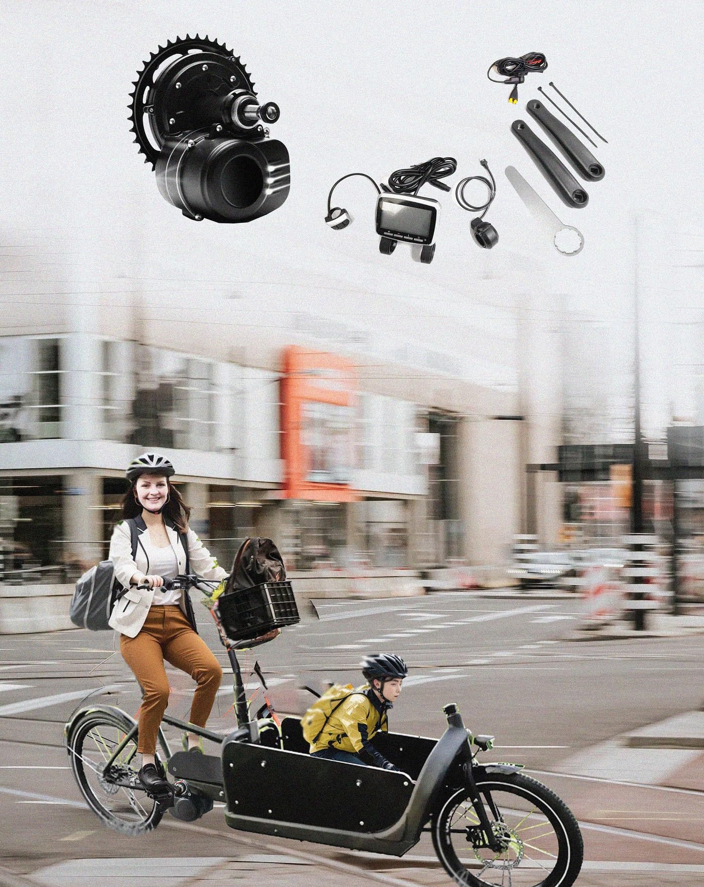 Enerpower Tongsheng TSDZ2B 250W Mittelmotor Freilauf mit Zubehör und Display VLCD5 8-Pins System mit 6 km/h Gaspedal (Throttle) für Lastenräder, Cargoräder etc.