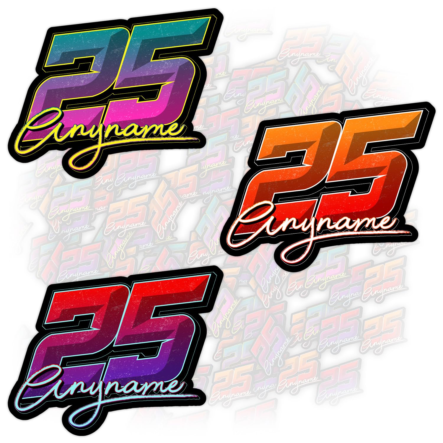 Gradient Custom Racing Sticker - Personalized Name and Number Decal - Waterproof Vinyl Sticker for Dirt Bikes, Drag Racing, Rally Cars, and
