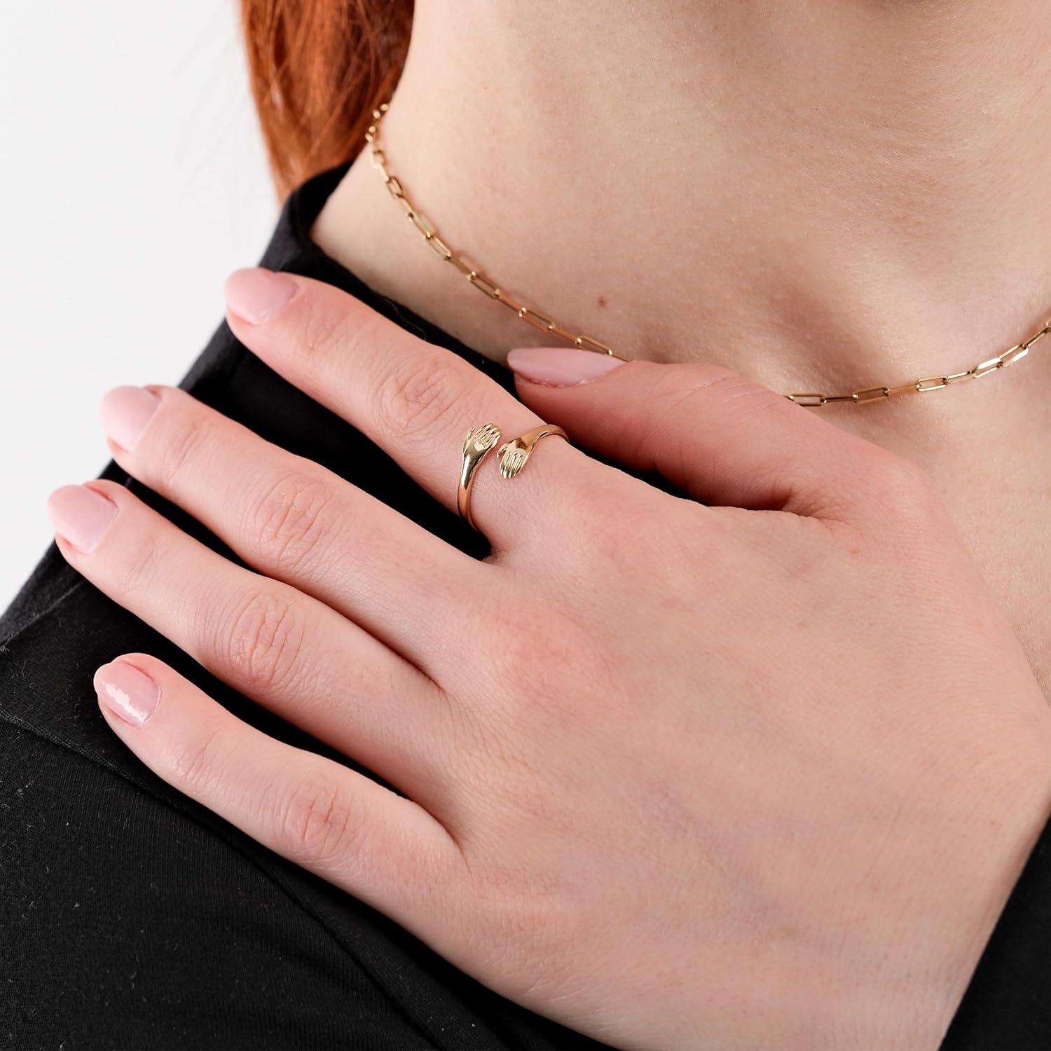 MIONZA Personalized Gold Hug Ring from Heaven for Women Teen Daughter Sterling Silver Adjustable Hugging Hand Love Jewelry Her Girlfriend Wife Birthday Valentines Anniversary Friendship