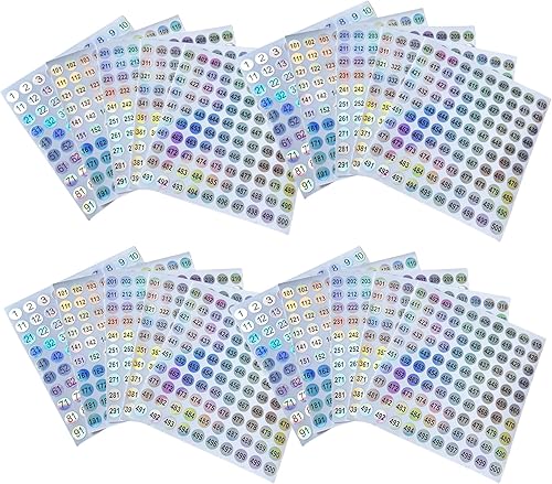 20 hojas de 1 a 500 adhesivos láser impermeables reflectantes para números, redondos autoadhesivos para inventario y organización de almacenamiento