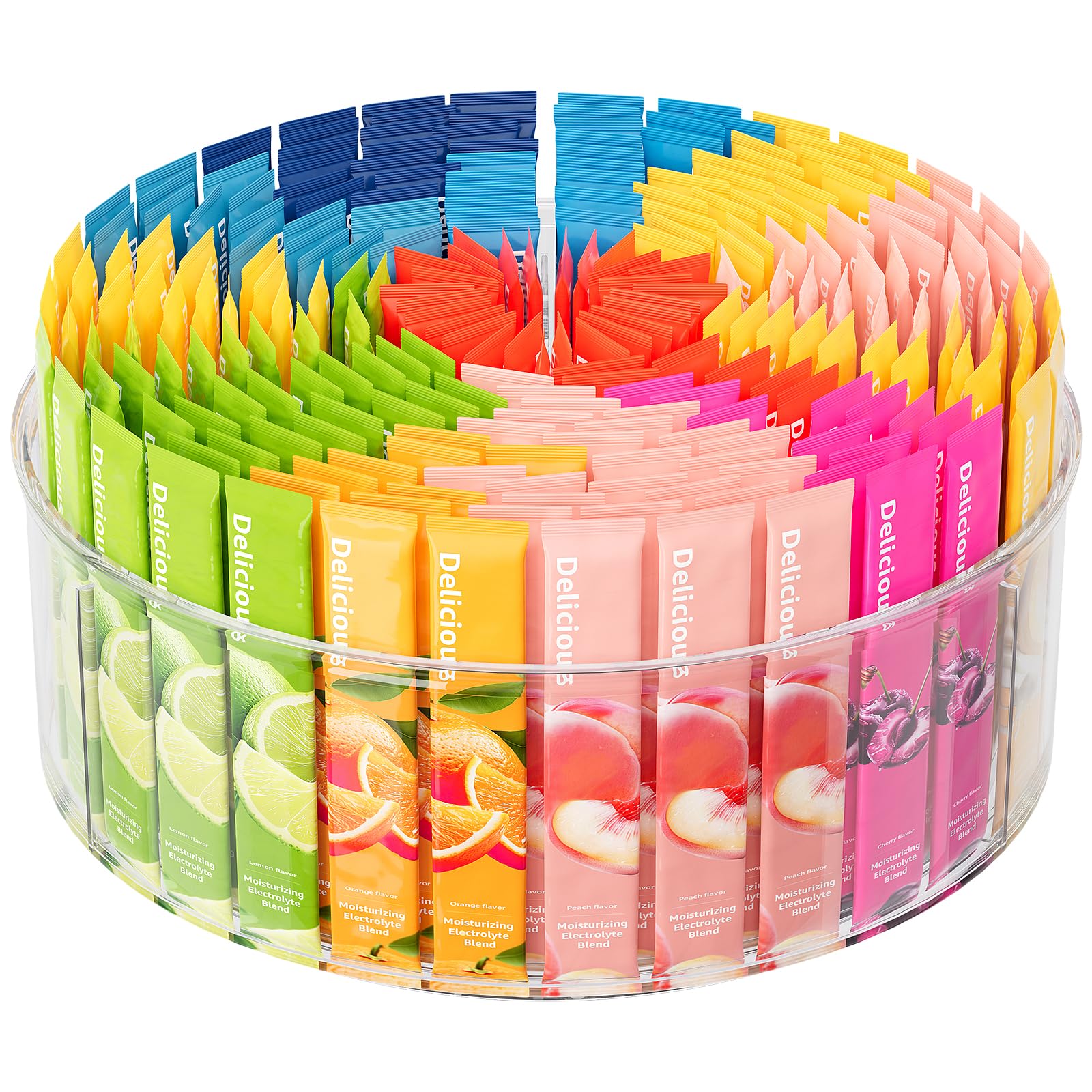 Rotating Drink Mix Organizer, Clear Lazy Susan Turntable for Powder Packet, Water Packet, Water Flavor Packet, Divided Drink Packet Organizer