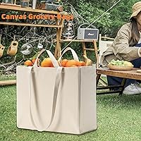 Vista 3 de Bolsa de lona reutilizable LINICE con asa larga y asa corta plegable, resistente y lavable (paquete de 3) Asas largas/cortas