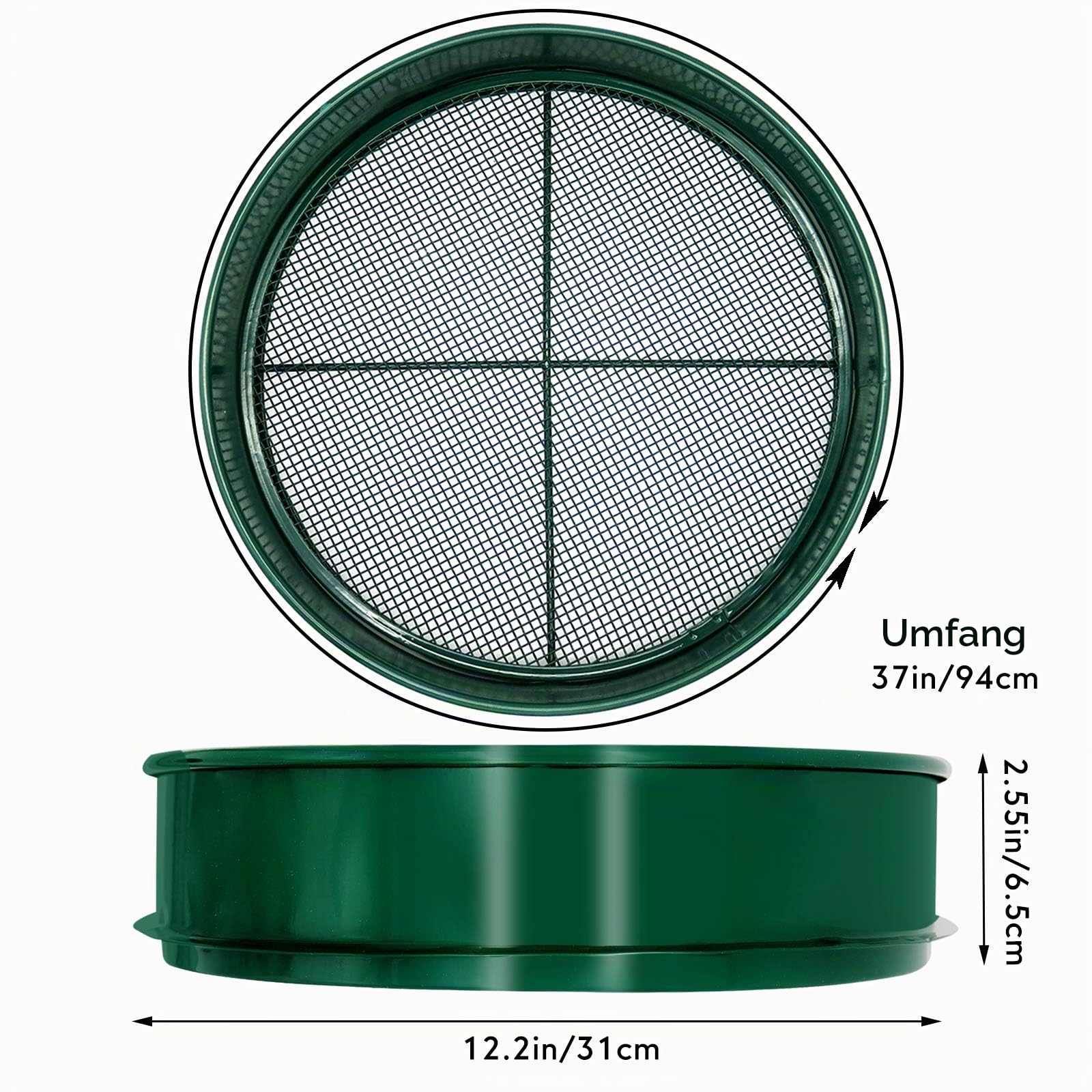 KOOLPUG Gartensieb, 3-in-1 Erdsieb mit austauschbaren Maschengrößen 3/6/12 mm, Kompostsieb, Bodensieb, Feines Gartensieb für Erde, Steinen und Kompost, Gartenwerkzeuge