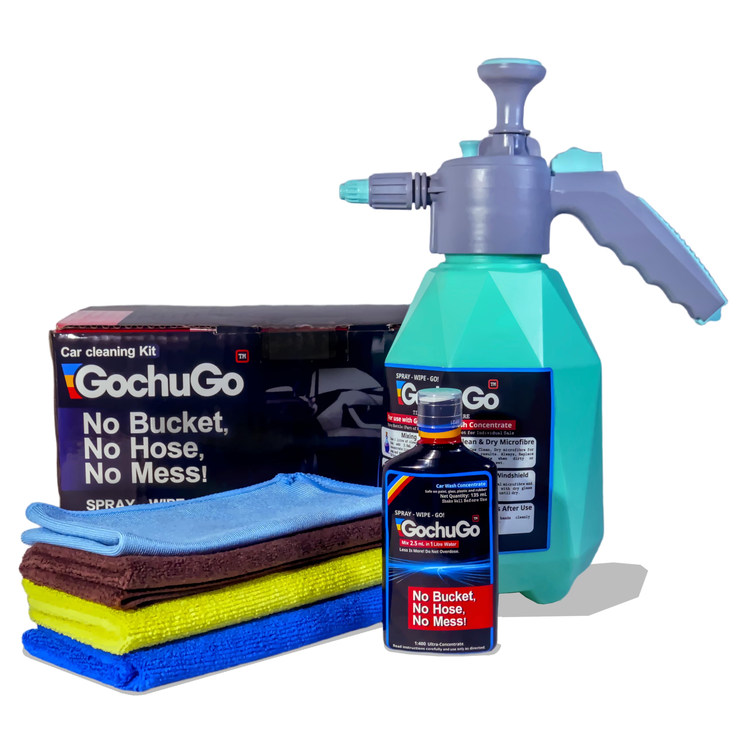 Spray & Wipe Car Wash Kit | GochuGo Waterless Car Cleaner (Low Water 1 Litre) | 1:400 Concentrate | No Bucket No Hose | Safe on Paint, Glass, Plastic & Rubber | 135 ml | Lasts Up to 1 Year-image-26
