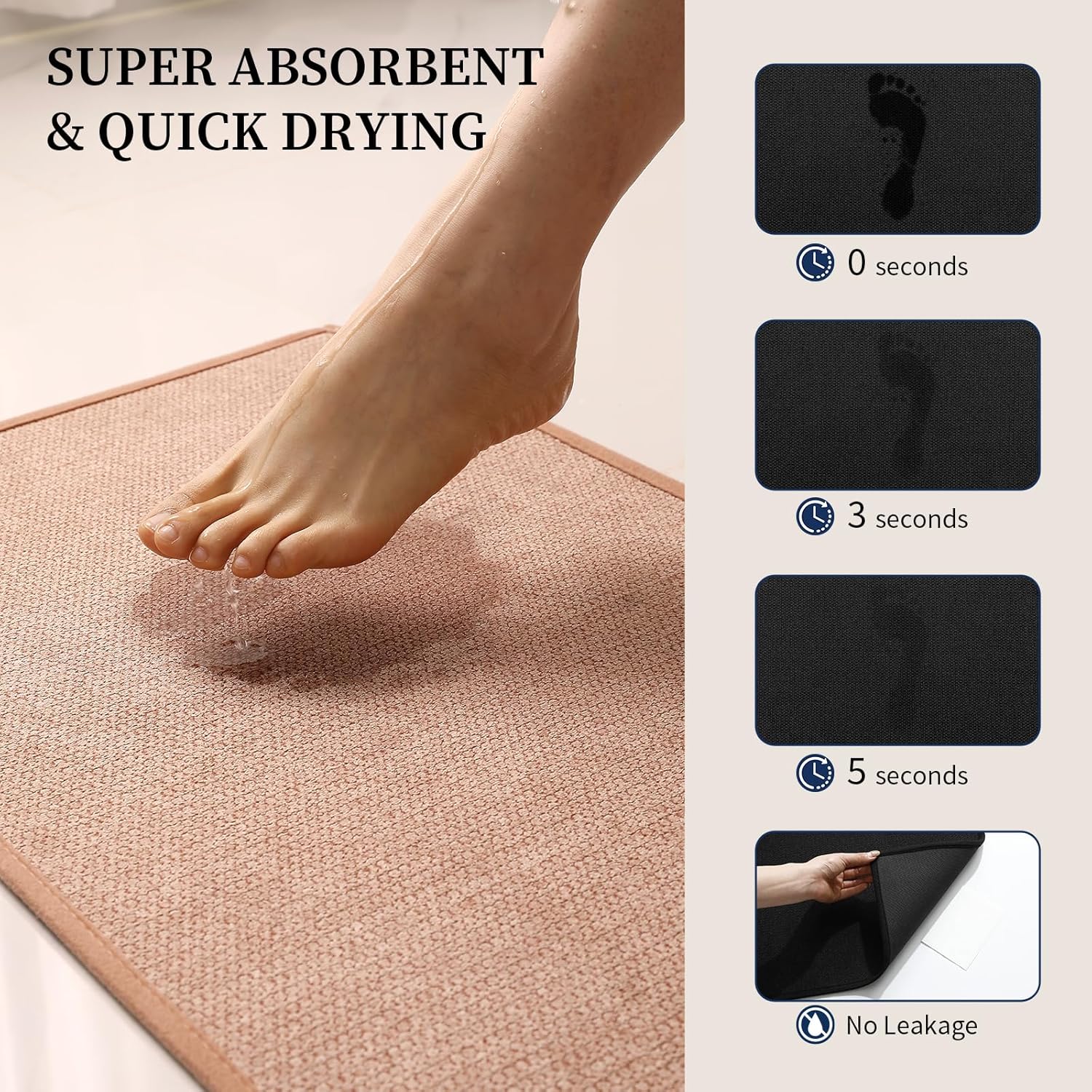 YIHOUSE Pink Bathroom Rugs Sets 2 Piece, Quick Dry Thin Bath Mat with Toilet Rug, Non Slip Absorbent Machine Washable, Bath Rugs for Tub Sink Home Decor (17"x24" + 17.5"x24" U-Shaped)