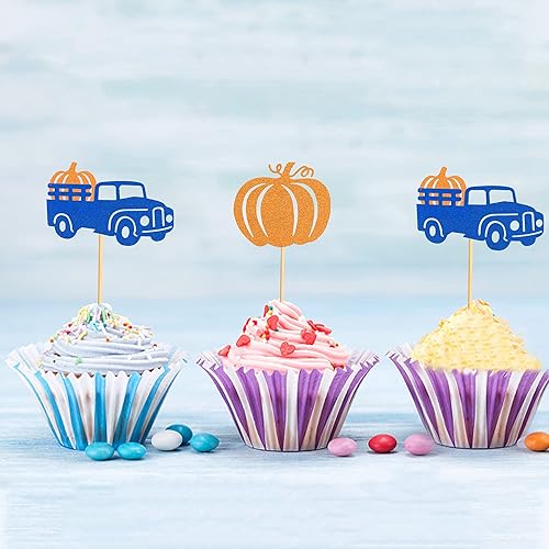 Miniatura 8 de Ercadio Paquete de 24 adornos de calabaza para cupcakes con purpurina de cosecha de otoño, calabaza, cupcakes, decoraciones para calabaza, tema de