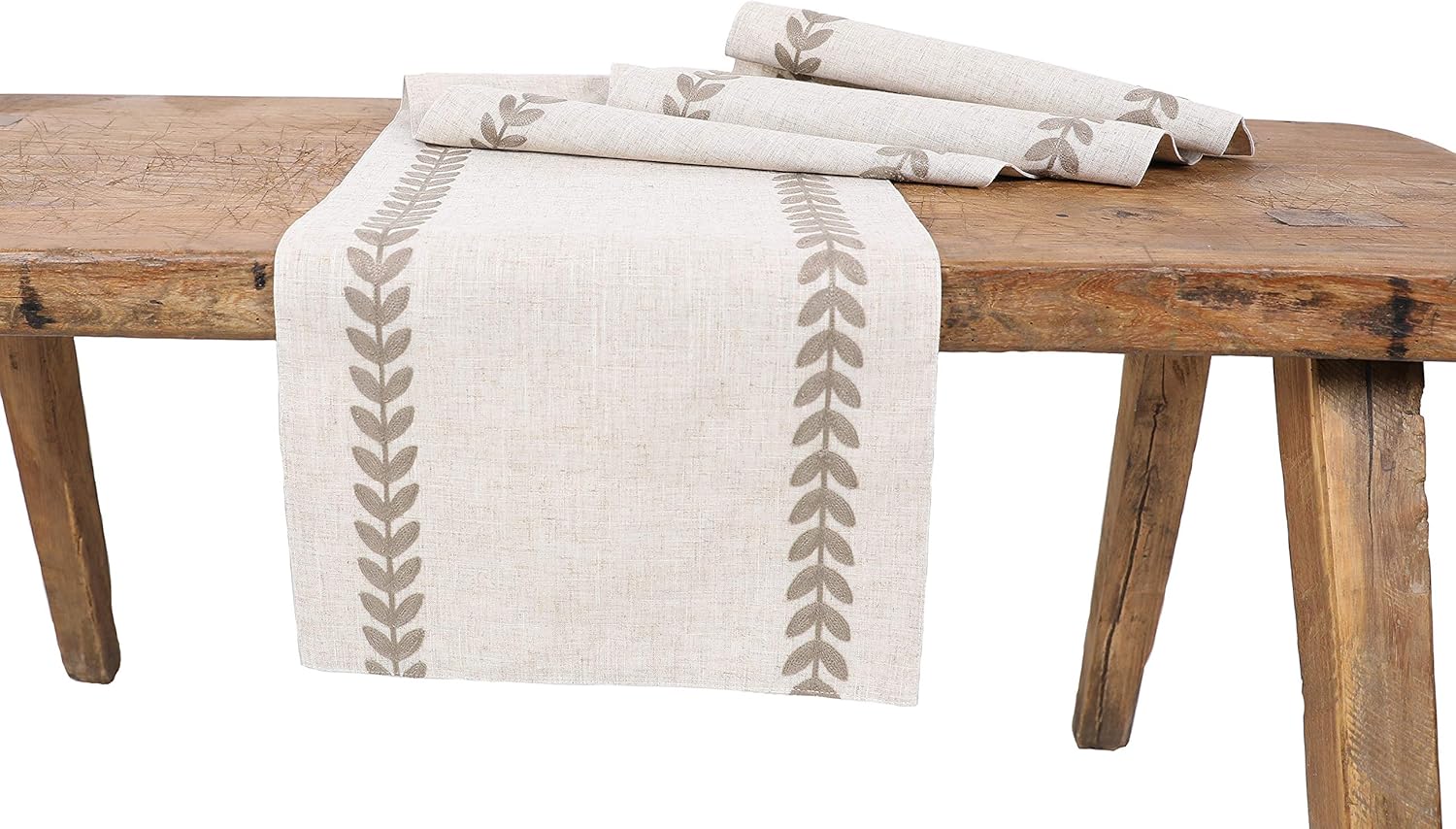 Manor Luxe Cute Leaves Table Runner, 15"x108", Taupe/Natural