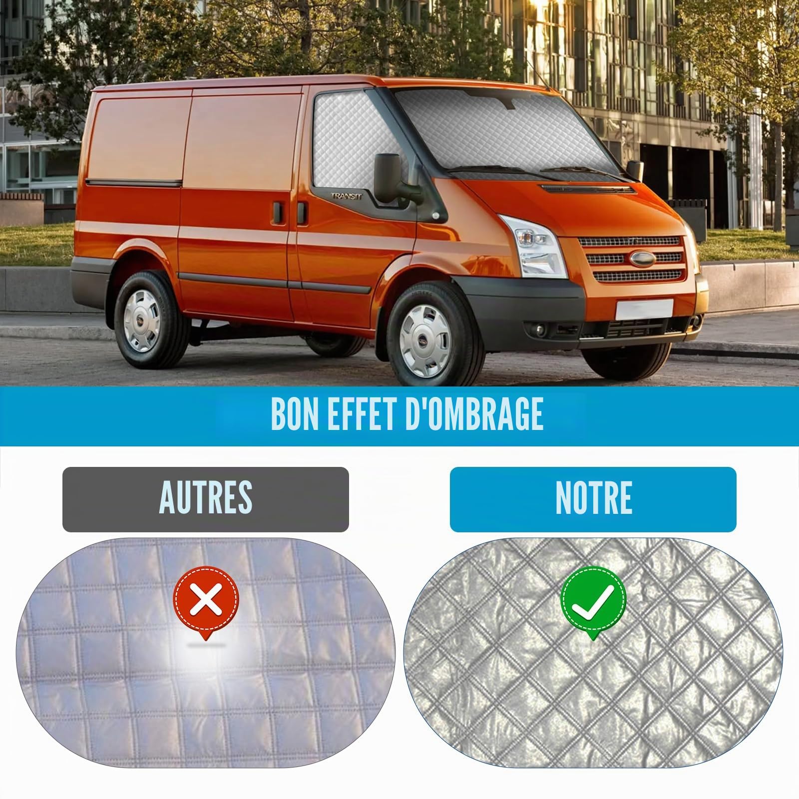 3 pièces de protection solaire et thermique adaptées au Ford Transit Van MK7, pare-brise avant imperméable pour la cabine du conducteur, protection solaire intérieure pour l’obscurcissement, l
