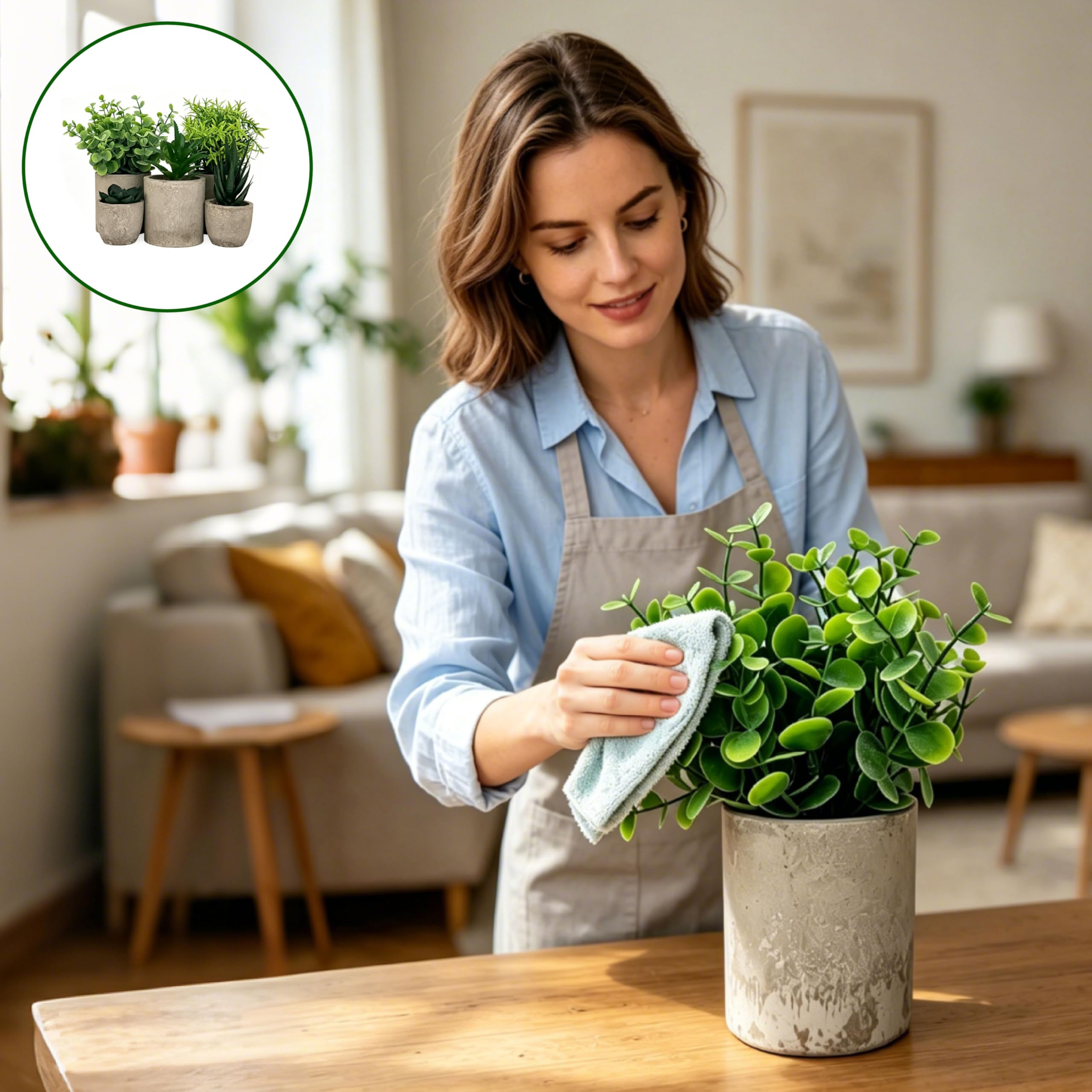 5 confezioni di piante artificiali con vasi di polpa, piante artificiali come vere per interni, eucalipto, rosmarino, mini piante grasse finte per ufficio, bagno, scrivania, cucina, soggiorno