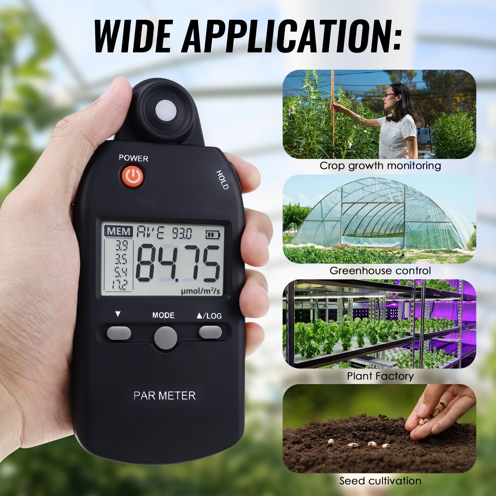Medidor PAR Quantum Sensor para Luces LED de Cultivo, 400-700nm, Alta Precisión, Medidor de Luz Portátil PPFD para Actividad Fotosintética de Plantas, Probador de Lux para Luces LED