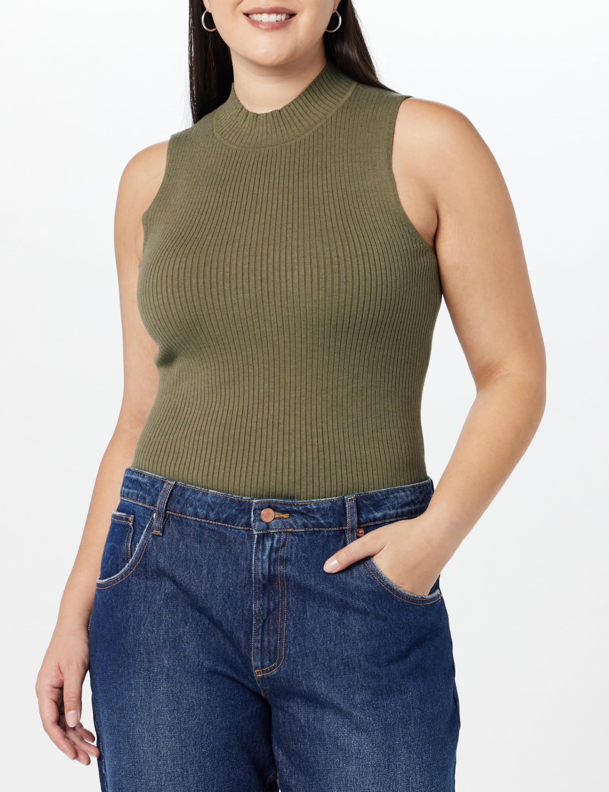 The Drop Women's Karolina Sleeveless Ribbed Mock-Neck Sweater