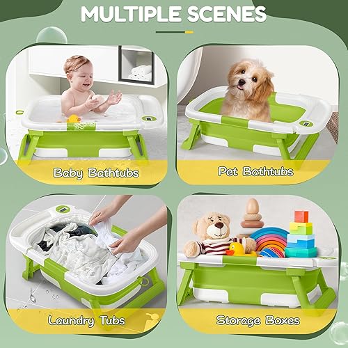Miniatura 5 de Bañera plegable para bebé, bañera para bebé con termómetro y cojín suave, bañera para recién nacidos a niños pequeños de 0 a 36 meses, bañera