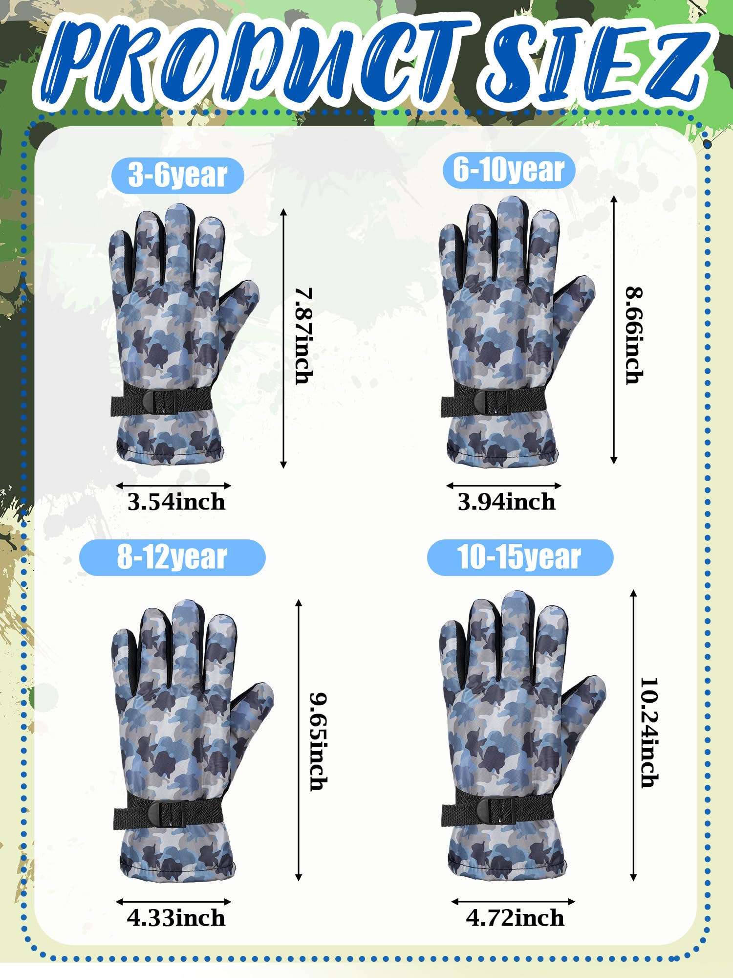 Bencailor 6 Paar Kinder Winterhandschuhe Wasserdicht Skihandschuhe Jungen Mädchen Warme Schnee Snowboard Fäustlinge für kaltes Wetter Unisex
