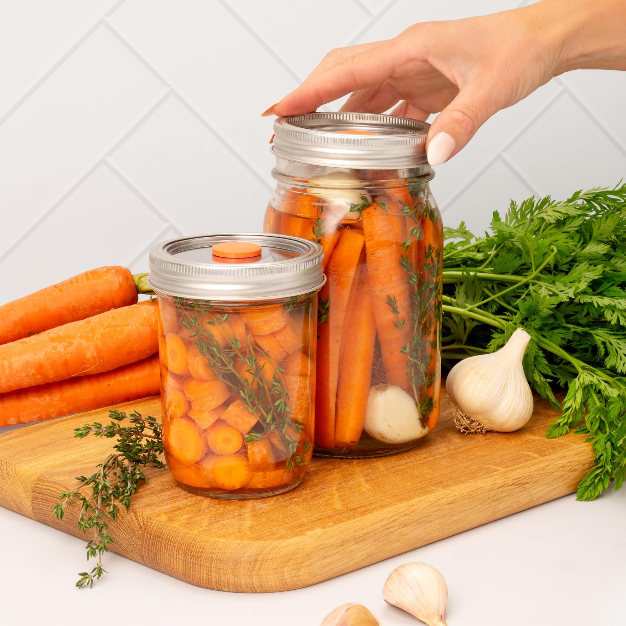 MasonSeal - Coperchi a bocca larga con sigillatore sottovuoto, confezione da 6 coperchi in acciaio inox con valvola avanzata, compatibili con Ball & Kerr MasonJars