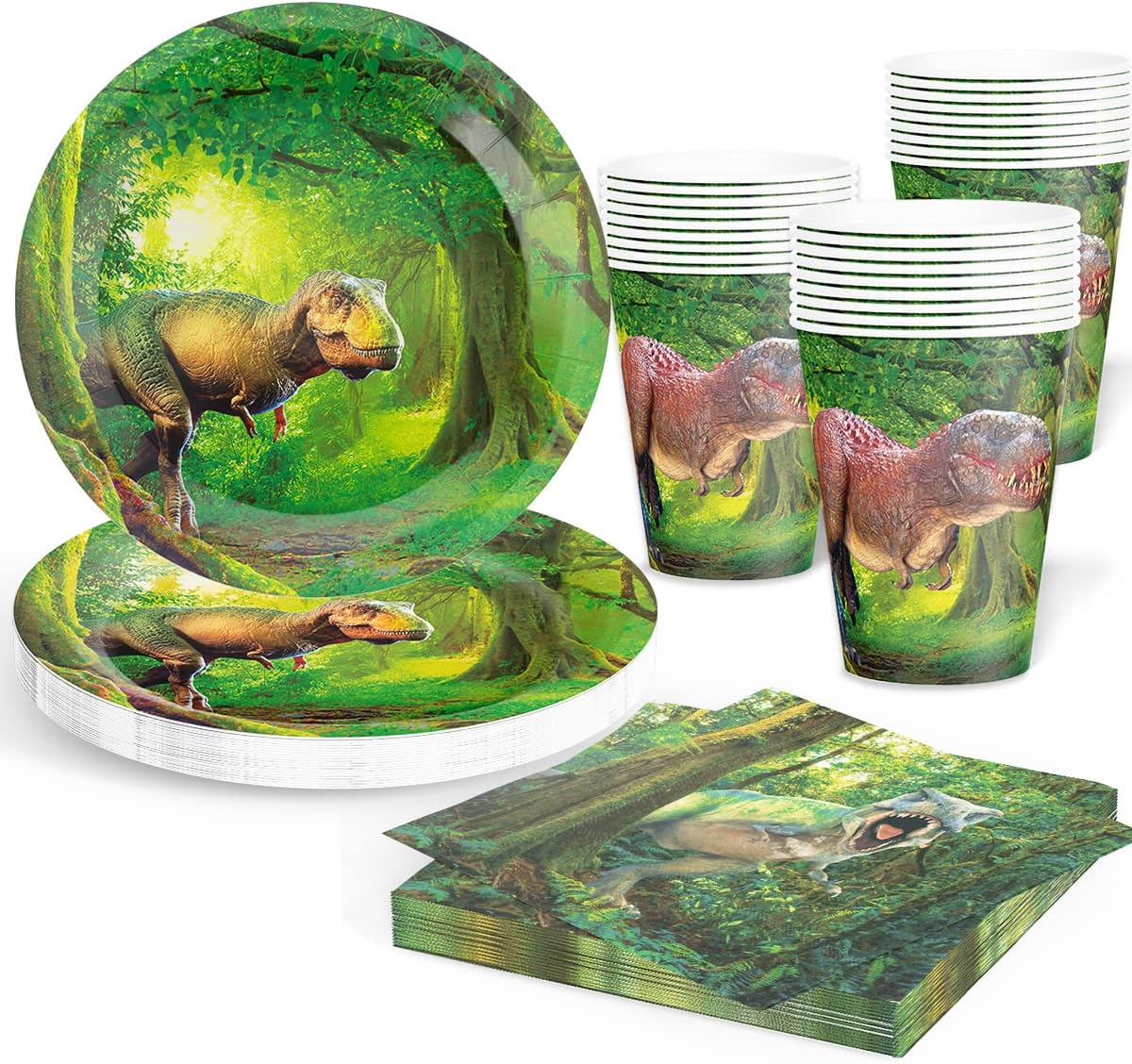 Tbsone Dinosaur Plates and Napkins Cups for 32 Guests, Dinosaur