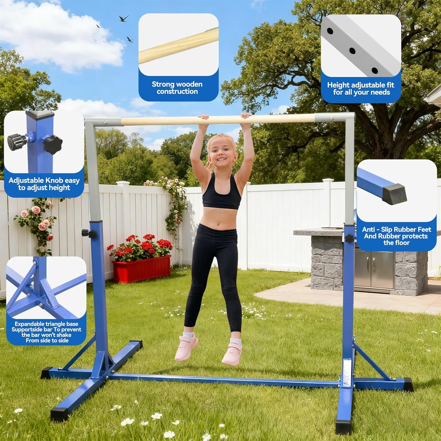 Reckstange kinder turnreck indoor outdoor,turnstange Gymnastikstange Kinder Gymnastics Bars for Kids mit 13 Höhenverstellbar, Turnreck Gymnastik Kinder Reck Reckanlage Horizontale Training Bar