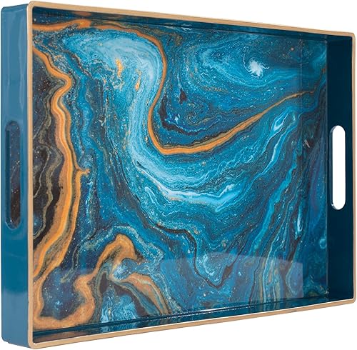 MAONAME Bandeja decorativa rectangular, bandeja de plástico con asas, bandejas de mesa de café de vidrio templado para otomana, baño, 15.6 x 10.2