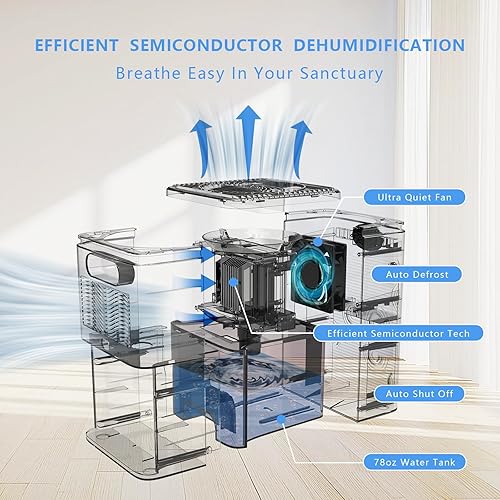 Miniatura 3 de Deshumidificadores para el hogar, deshumidificadores portátiles de 78 onzas para baño, dormitorio, sótano, RV con apagado automático, temporizador,
