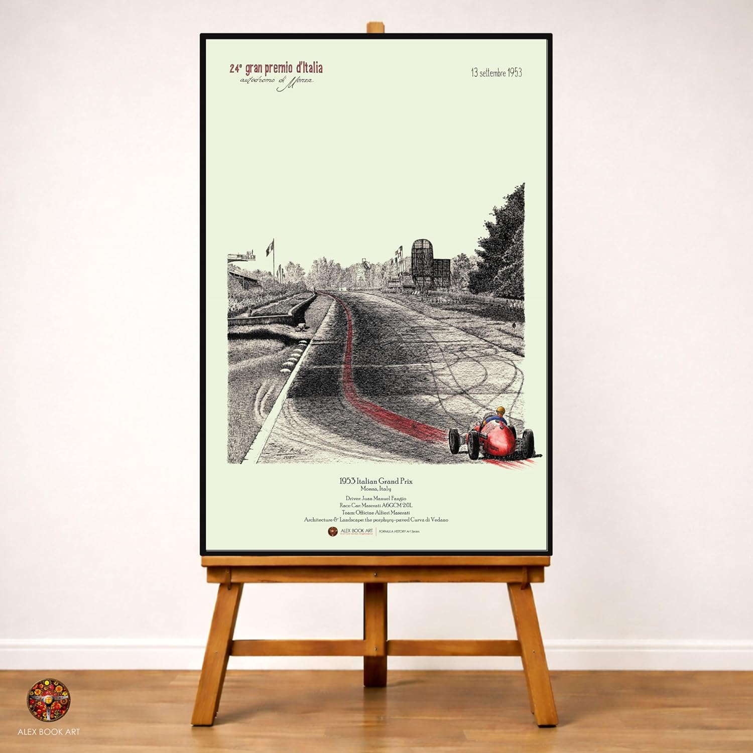 1953 Italian GP Monza Fine Art Print - Juan Manuel Fangio Formula Racing Wall Art Poster - Best Home, Office, Garage Decor Gift for Race Car Fans