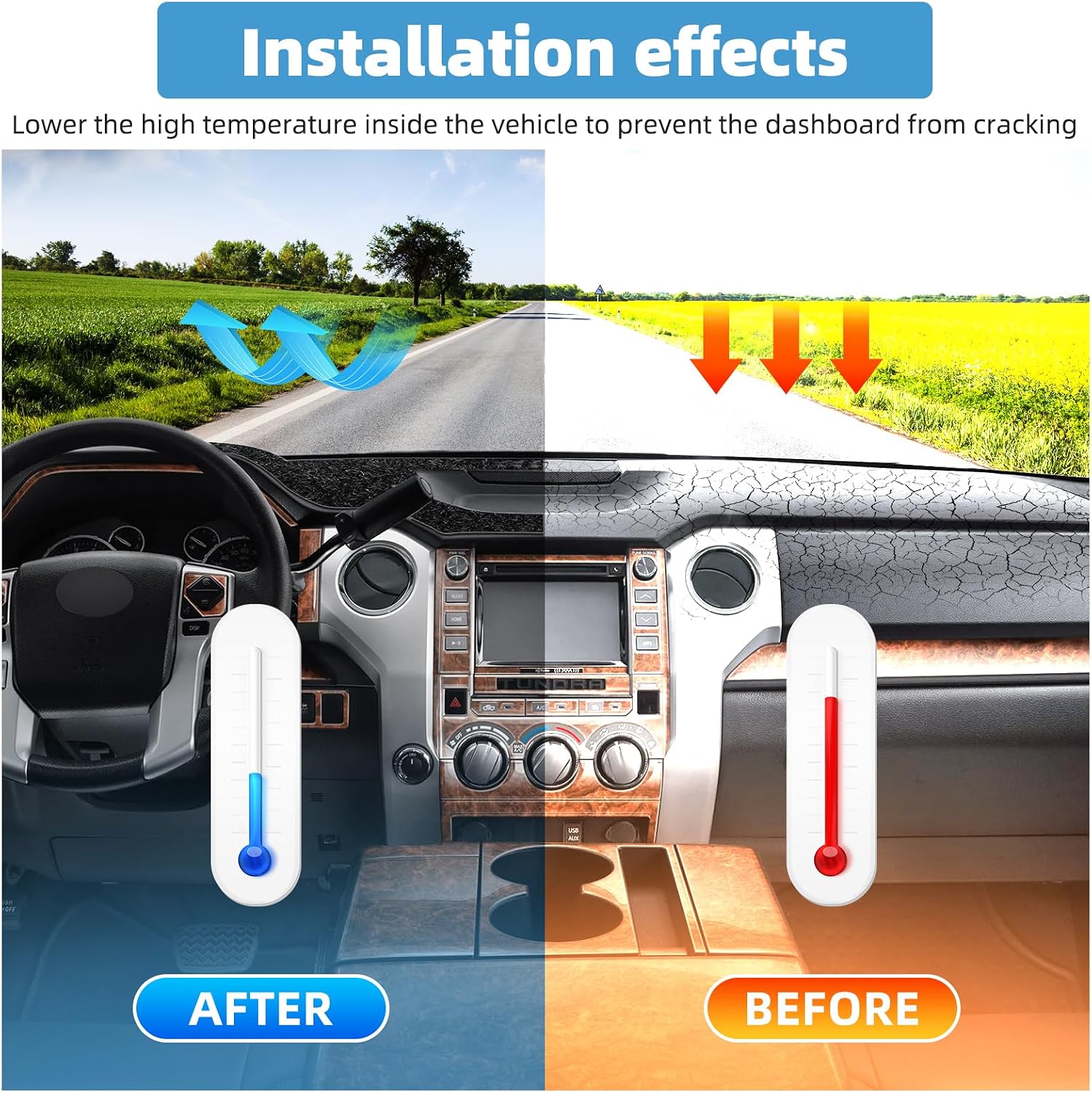 Dash Cover Mat Compatible with Toyota Tundra 2014-2021 Non-Slip Dashboard Cover Mat Sunshade UV Rays Protector Interior Accessories