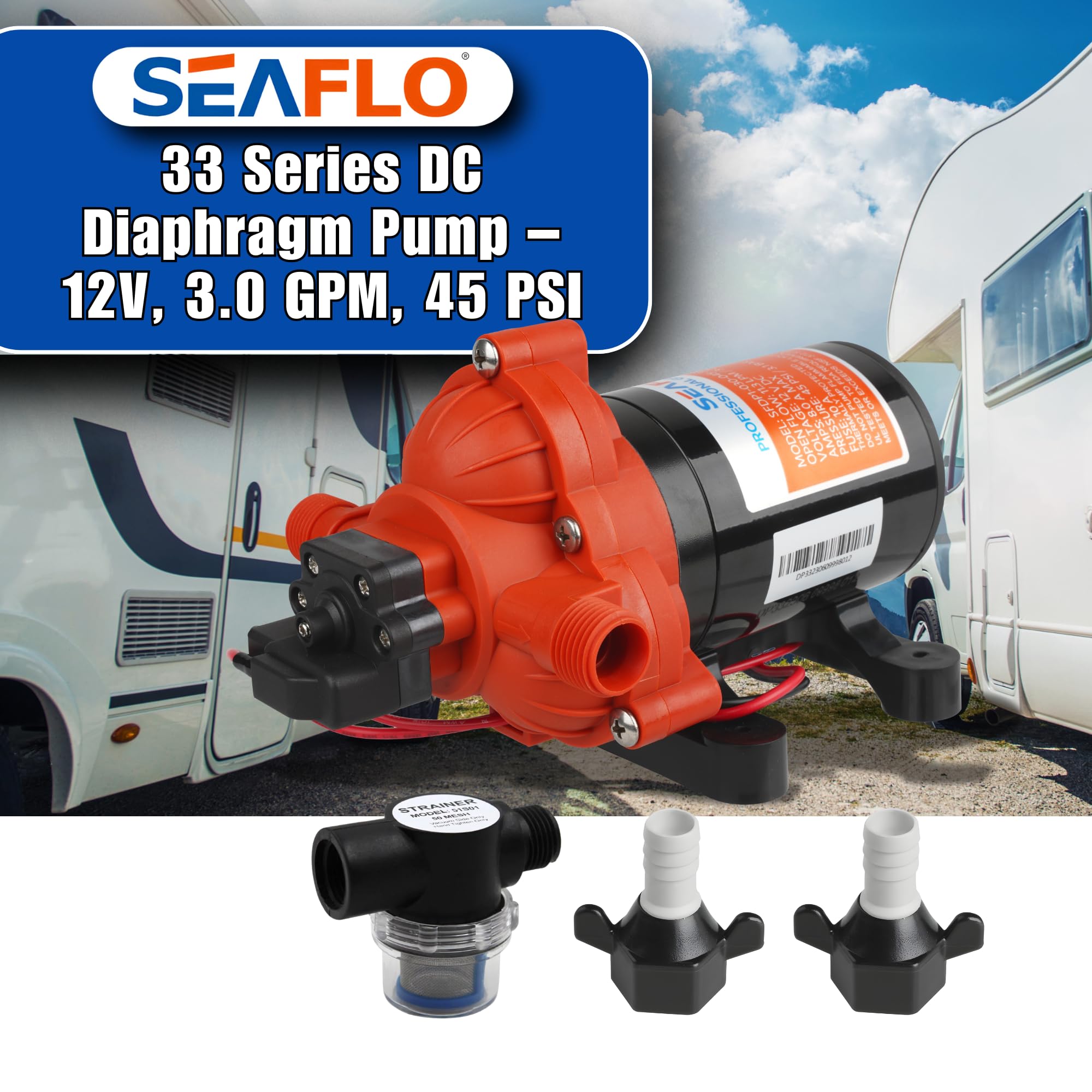 LIGHTEU SEAFLO DC Membranpumpe – 12 V, 3,0 GPM, 45 PSI mit automatischem Schalter