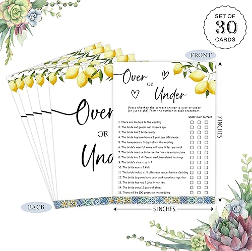 Miniatura 2 de Azulejos azules y limones sobre o debajo del juego para 30 invitados con tarjetas de juego, juego de limones para despedida de soltera, decoraciones