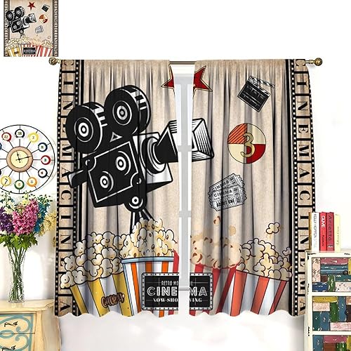 Miniatura 5 de Cortinas opacas para cine en casa, diseño retro moderno, tiras de película de palomitas de maíz para cámara de película, bolsillo para barra,