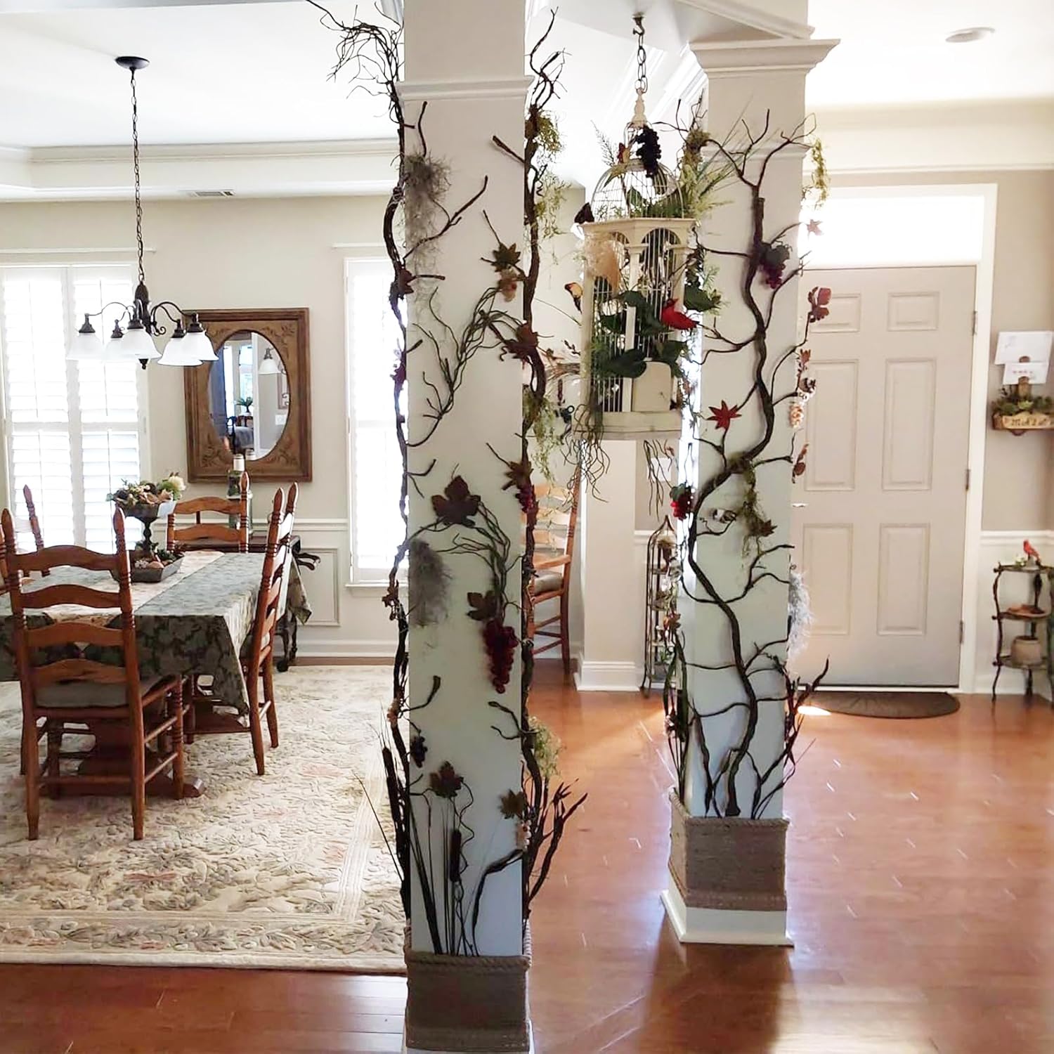 1Pcs 71inch Bendable Artificial Floral Grapevine Garland Fake Realistic Woody Tree Branches Plants Twigs Stems Trunk with Moss for Outdoor Mantel Wall Hanging Garden Halloween Jungle Room Decoration - Image 3