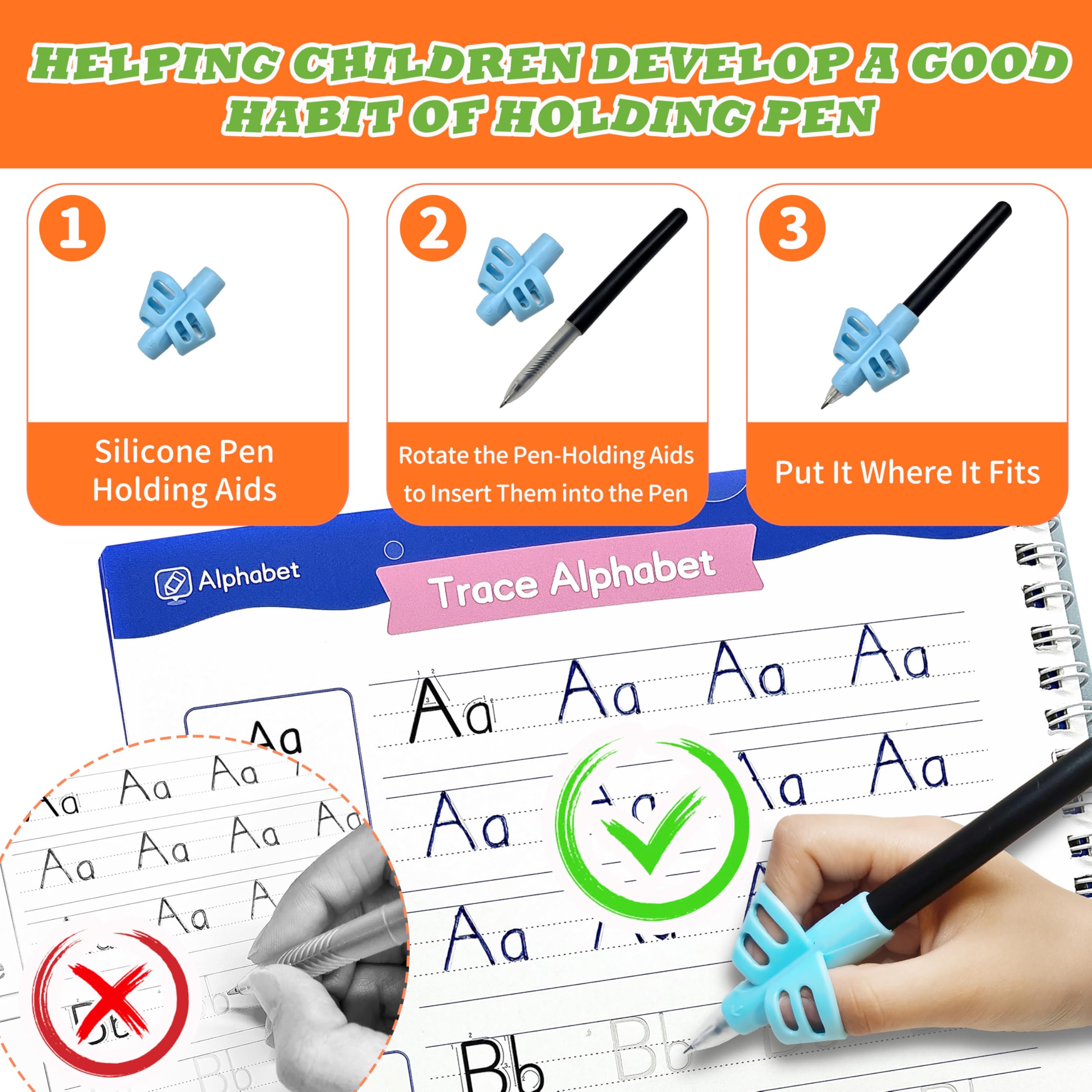 Magic Grooved Práctica de escritura para niños de 3 a 8 años, libros de trabajo reutilizables de escritura a mano con ranuras profundas - letras, números, matemáticas y dibujo, bolígrafos y