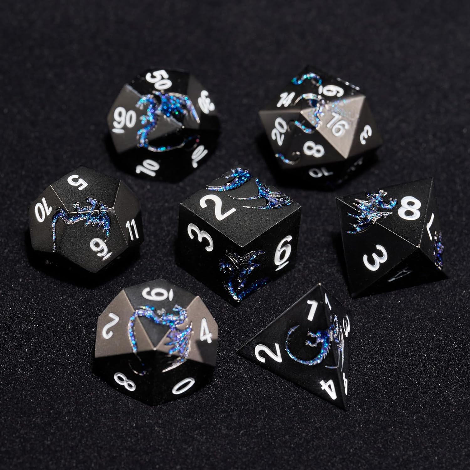 Glitter Blue Dragon Metal Dice Set,7 PCS Heavy Zinc Alloy DND Dice with Magnetic Gift Box for Tabletop RPG & D&D Games (Glitter Blue Dragon)