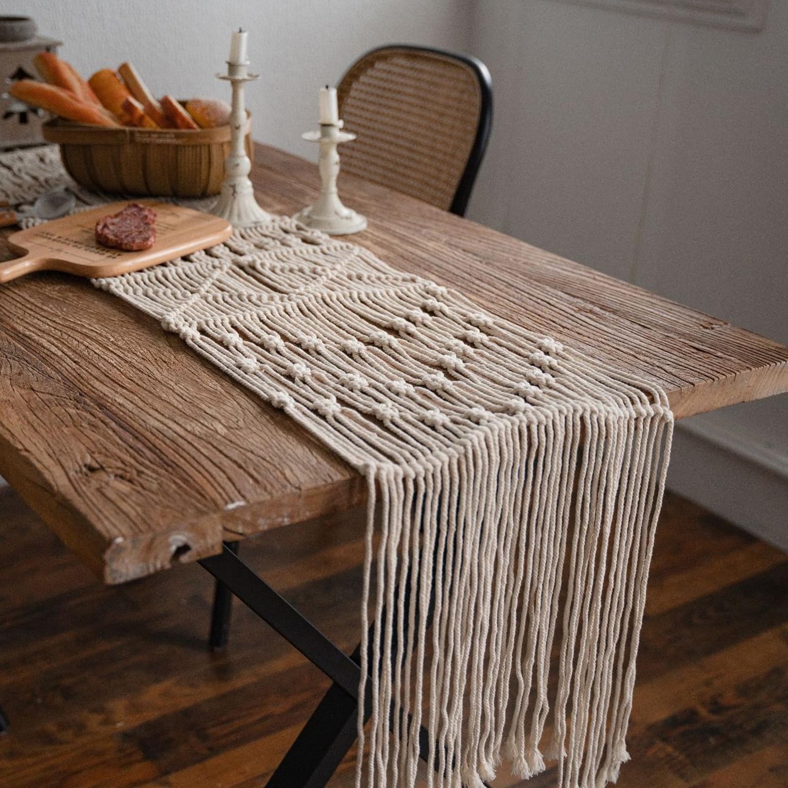 Tischläufer Polybaumwolle Wohnzimmer, Tischläufer Hochzeit 33x220 cm, Seilgeflochtenes Hohlgeflecht mit Quasten