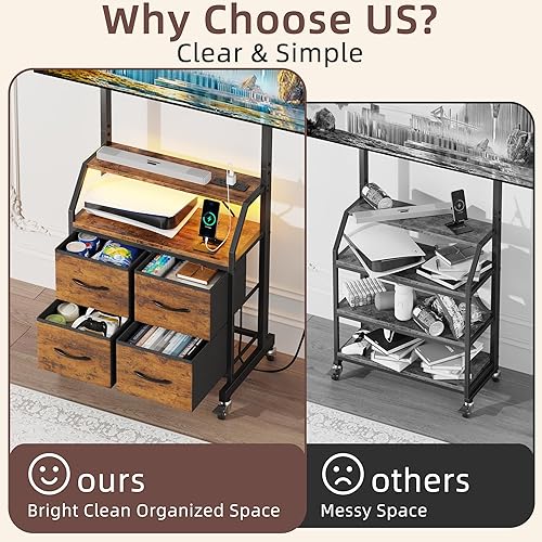 Miniatura 7 de Soporte de TV rodante con soporte y 4 cajones de tela, soporte de TV con ruedas para TV de 32 a 75 pulgadas, centro de entretenimiento y mesa