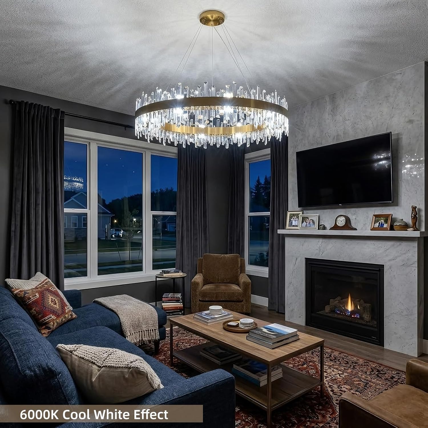 Modern Crystal Chandelier, 40" Round Gold Chandeliers for Living Room, 20-Lights 2 Tiers Luxury K9 Crystal Dining Room Chandelier Over Table, Adjustable Chandeliers for Foyer Entryway