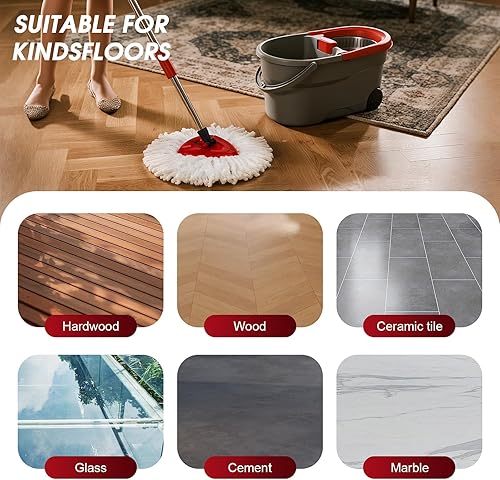 Miniatura 7 de Paquete de 10 cabezales de repuesto de trapeador giratorio, repuesto de mopa giratoria 100% microfibra para sistema de 1 tanque de fácil retorcido,